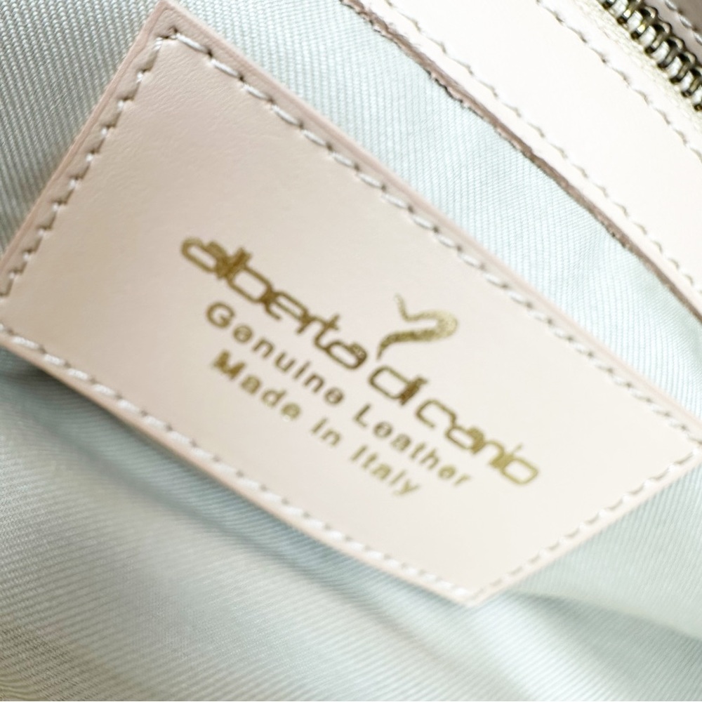 Leather Alberta Di Canio Italian Tote Bag Natural Tone Perforated Orange Detail - Picture 4 of 8